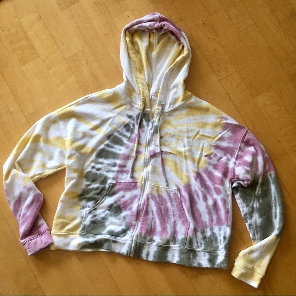 Old Navy Oversized Tie Dye Zip Hoodie, Yellow, Pink, Green, Size S
